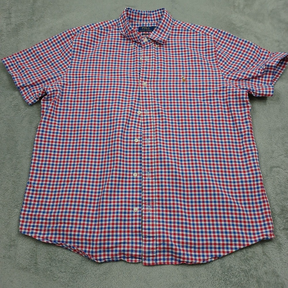 Ralph Lauren Shirt Mens XL Red Plaid Button Up Preppy Short Sleeve Classic Fit